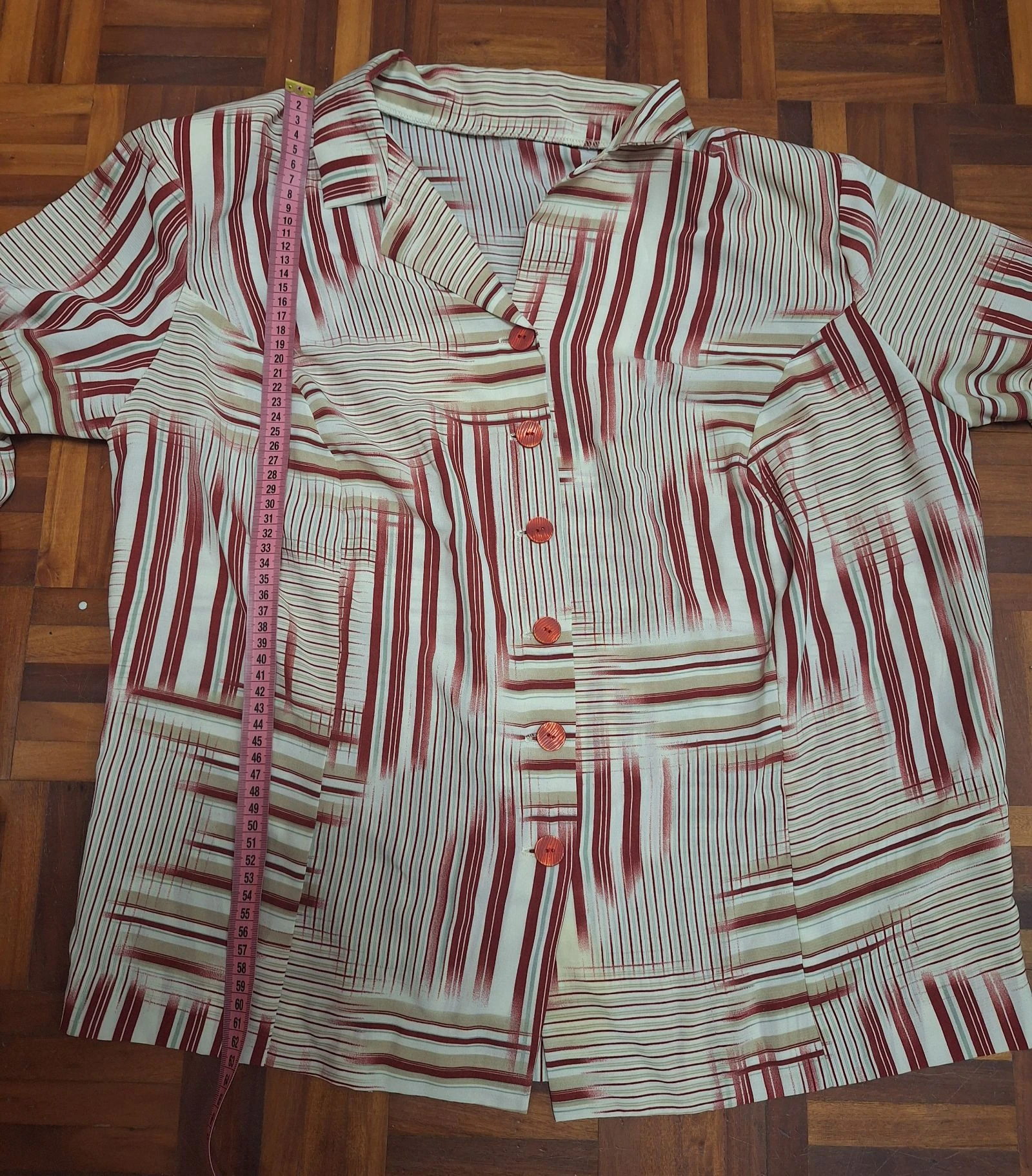Vintage handmade maroon striped oversize L/XL shirt – photo 8